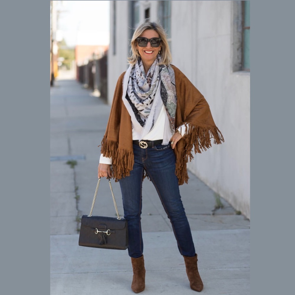 Jacket Society Brown Fringe Suede Cape Vest OS